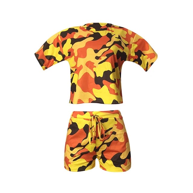 Camouflage Print Crop Top and Shorts Set XD21