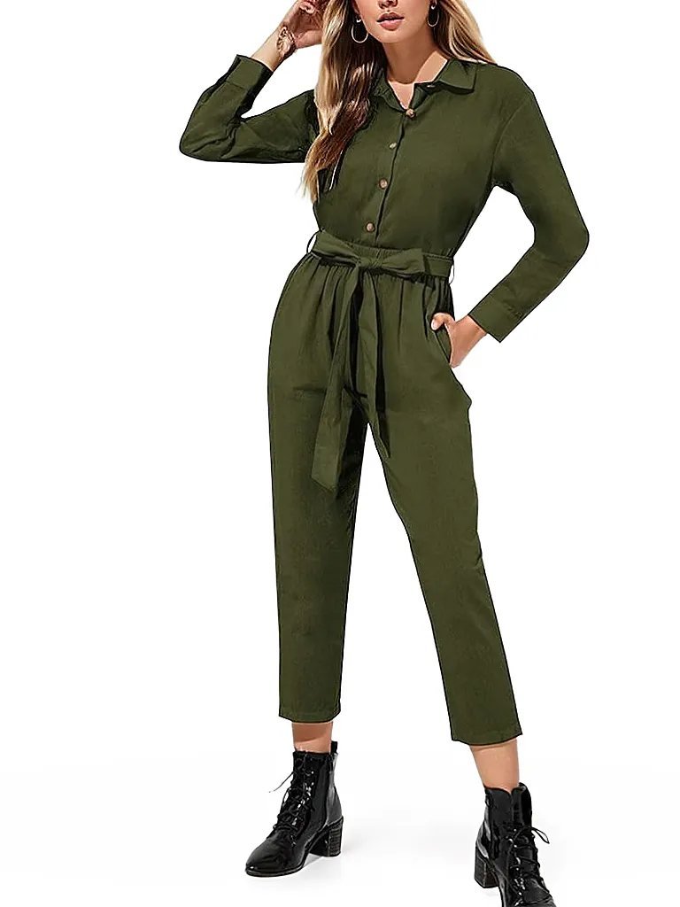 Cargo Jumpsuits Button Down Jumpsuit with Belt XD21
