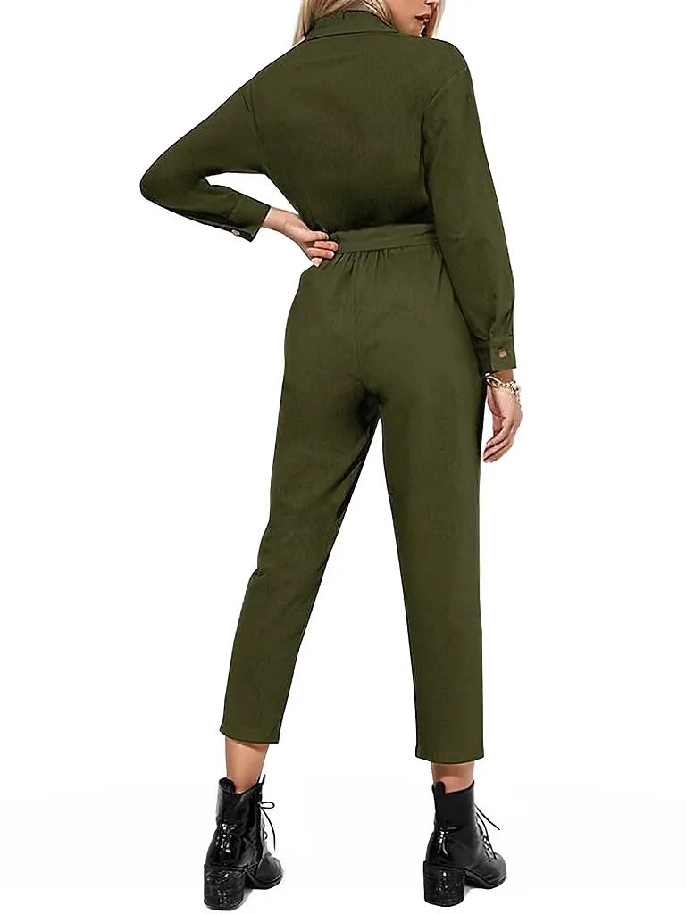 Cargo Jumpsuits Button Down Jumpsuit with Belt XD21