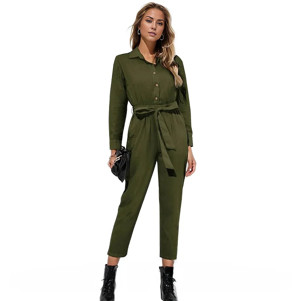 Cargo Jumpsuits Button Down Jumpsuit with Belt XD21