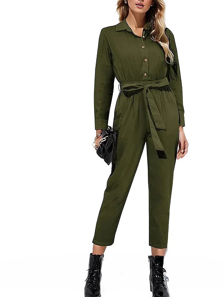 Cargo Jumpsuits Button Down Jumpsuit with Belt XD21