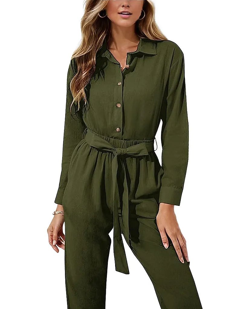 Cargo Jumpsuits Button Down Jumpsuit with Belt XD21