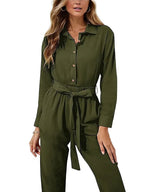 Cargo Jumpsuits Button Down Jumpsuit with Belt XD21
