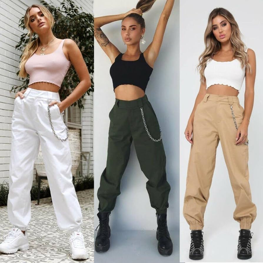 Cargo Trousers High Waist Button Pants without chain XD21