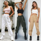 Cargo Trousers High Waist Button Pants without chain XD21