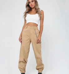 Cargo Trousers High Waist Button Pants without chain XD21