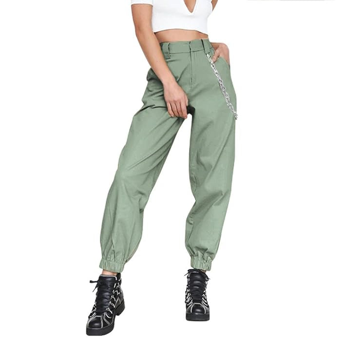 Cargo Trousers High Waist Button Pants without chain XD21