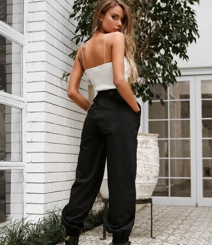 Cargo Trousers High Waist Button Pants without chain XD21