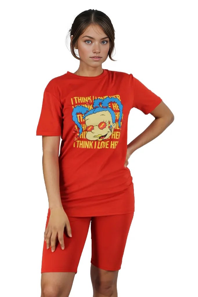 Cartoon Two Piece Graphic Shorts Set XD21