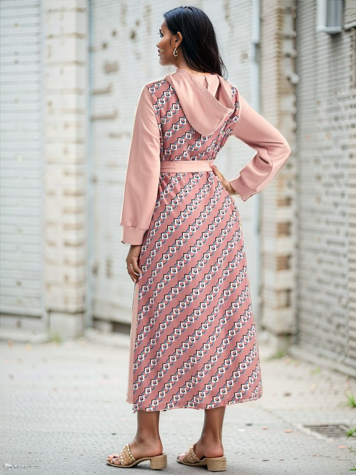 Chainprint Hoodie Dress Without Belt XD21