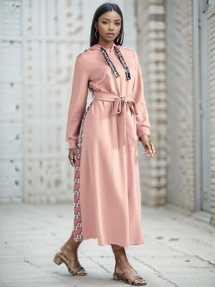 Chainprint Hoodie Dress Without Belt XD21