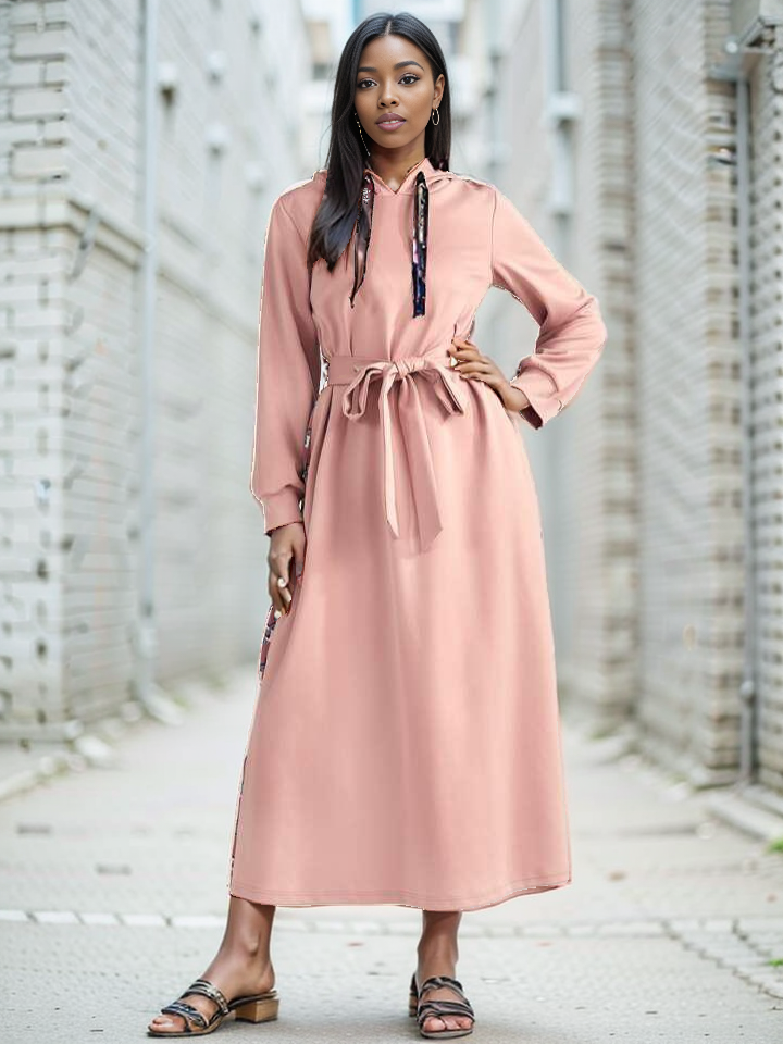 Chainprint Hoodie Dress Without Belt XD21
