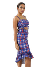 Checked Plaid Ruched Frill skirt Two Piece Set XD21