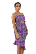 Checked Plaid Ruched Frill skirt Two Piece Set XD21