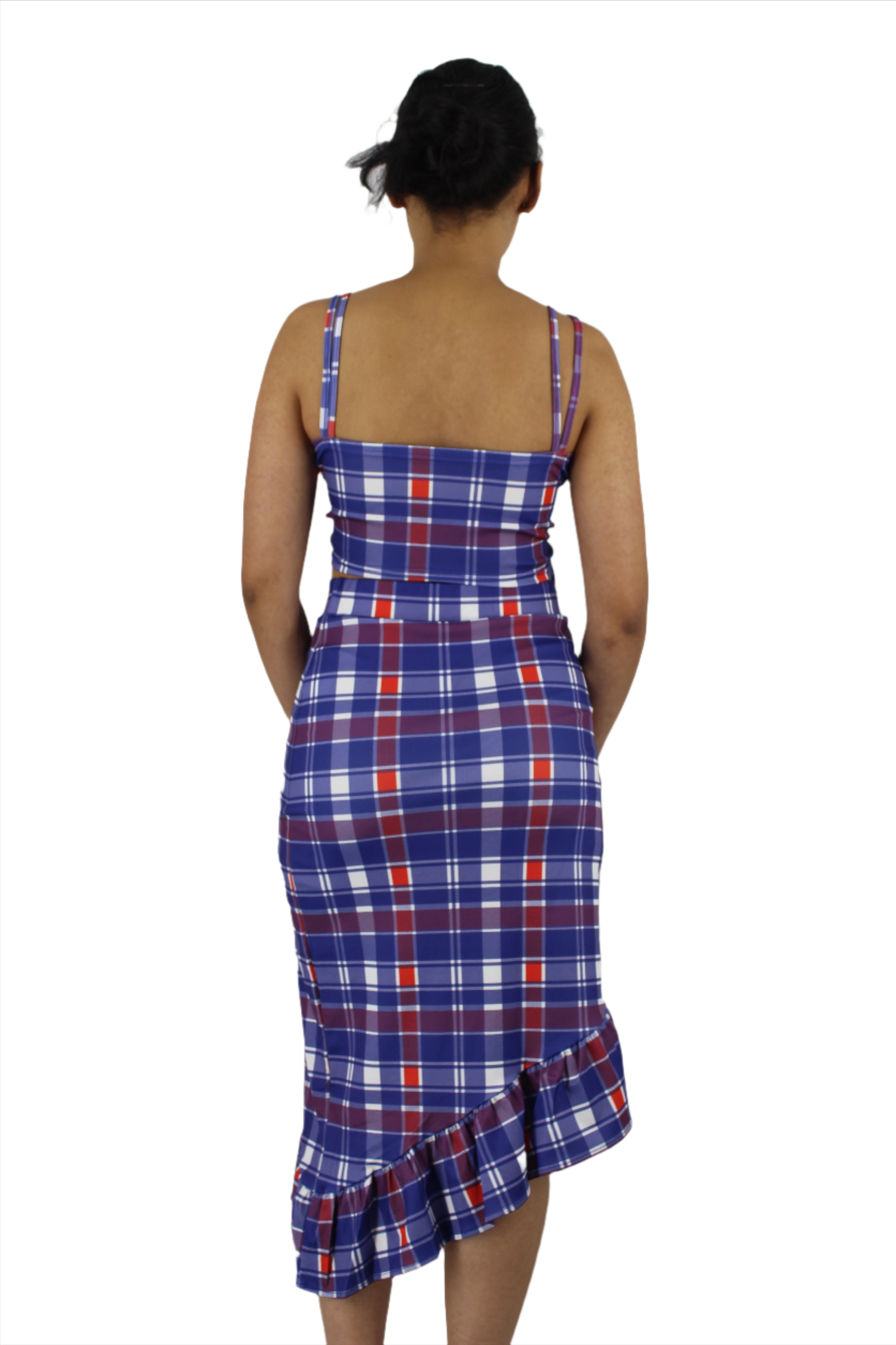 Checked Plaid Ruched Frill skirt Two Piece Set XD21