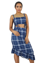 Checked Plaid Ruched Frill skirt Two Piece Set XD21