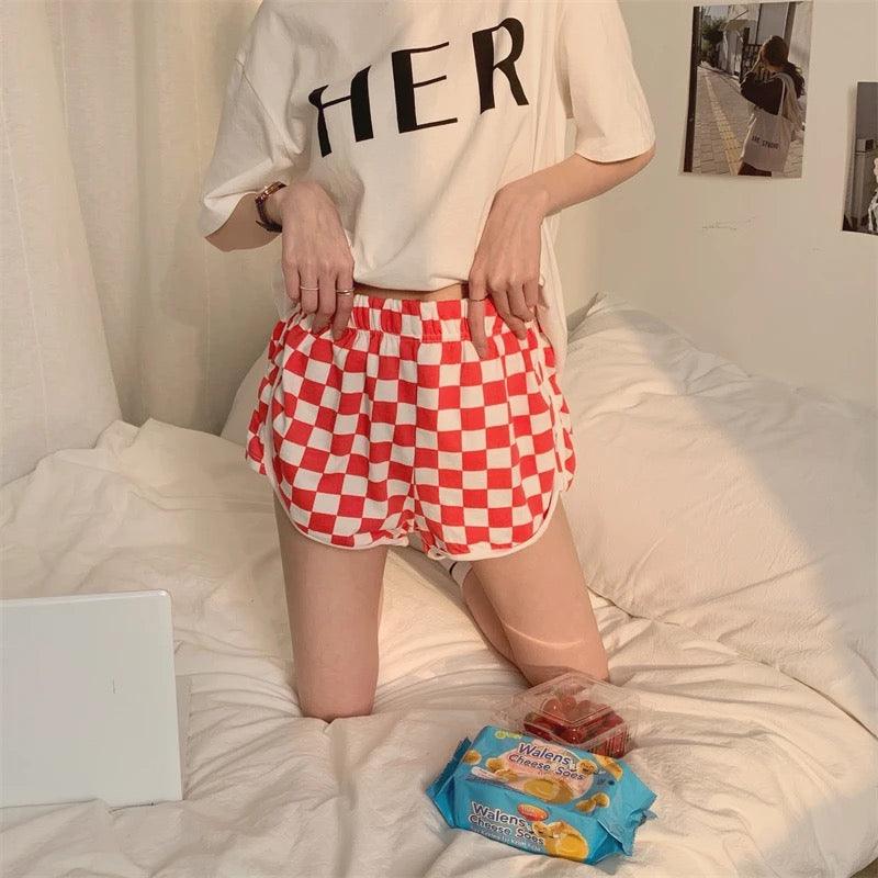 Checkerboard Shorts Elastic Waist - XD21