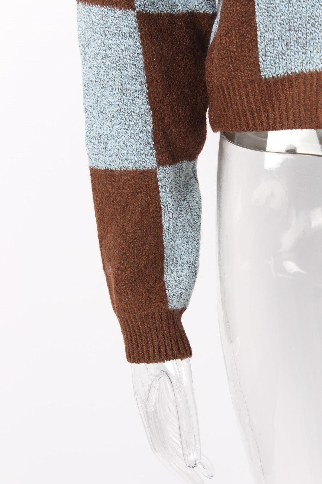 Checkerboard Wool Knitted Pullover Sweater - XD21