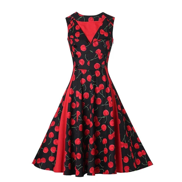 Cherry vintage retro pin up midi dress - XD21