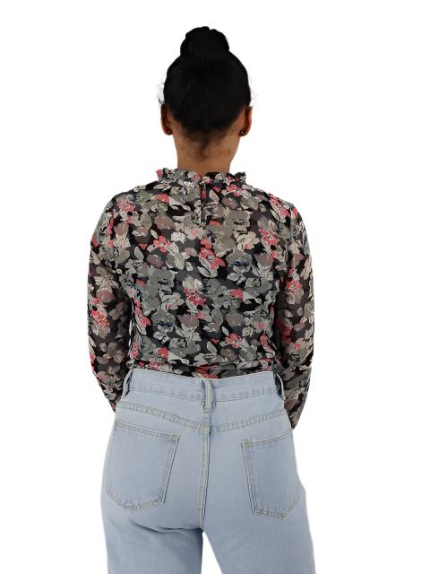 Chiffon Floral Frill Sheer Blouse XD21