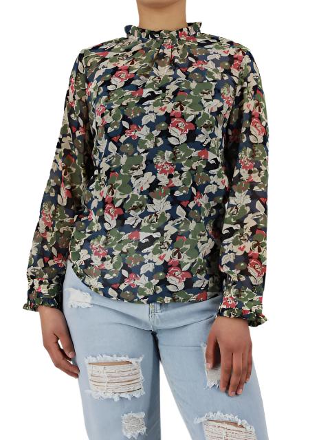 Chiffon Floral Frill Sheer Blouse XD21