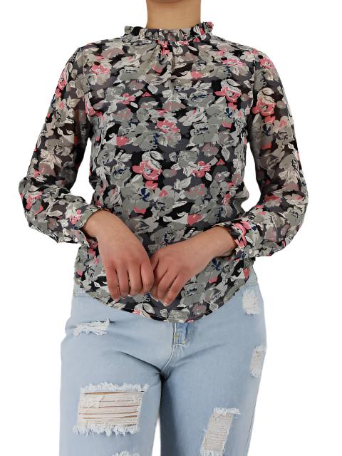Chiffon Floral Frill Sheer Blouse XD21