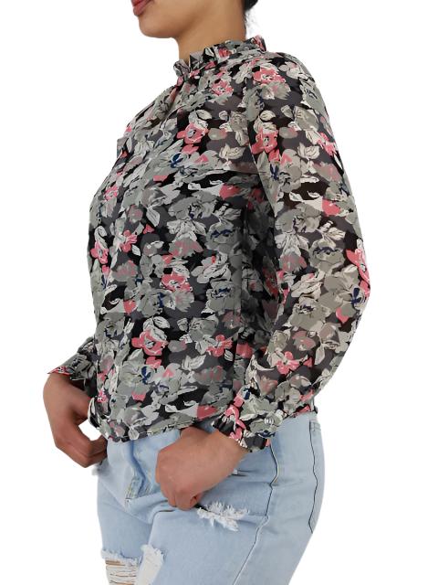 Chiffon Floral Frill Sheer Blouse XD21