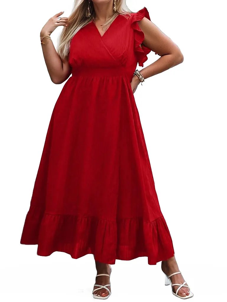 Classy Plus Ruffle Trim Wrap Hem Maxi Dress XD21