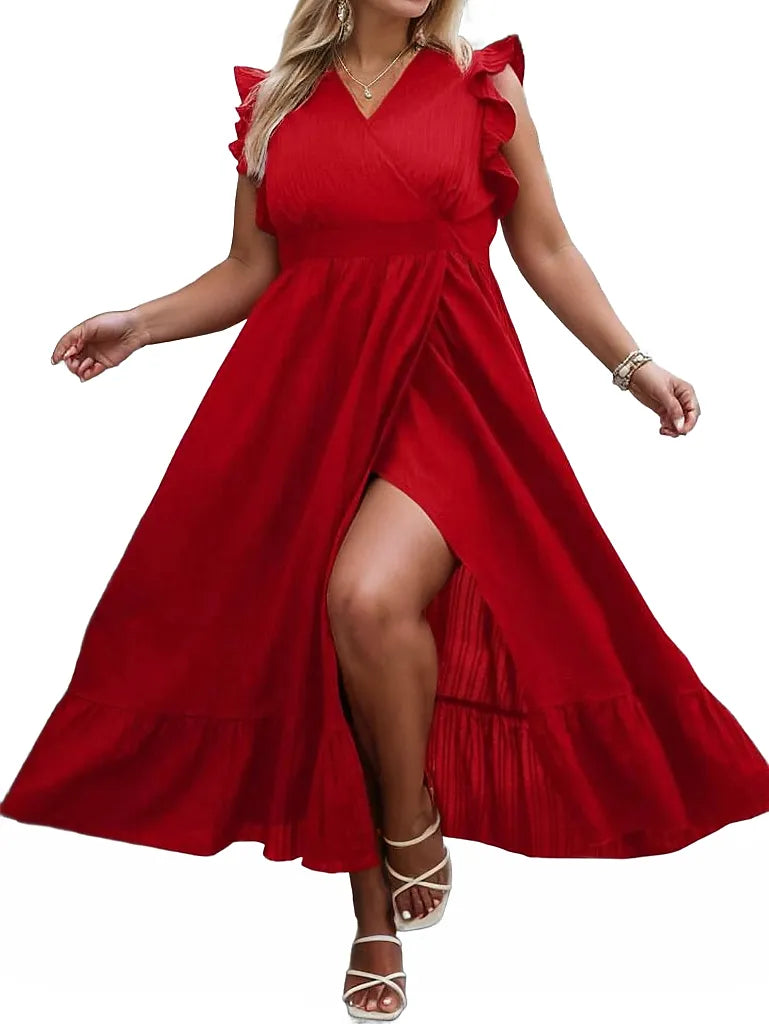 Classy Plus Ruffle Trim Wrap Hem Maxi Dress XD21