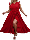 Classy Plus Ruffle Trim Wrap Hem Maxi Dress XD21