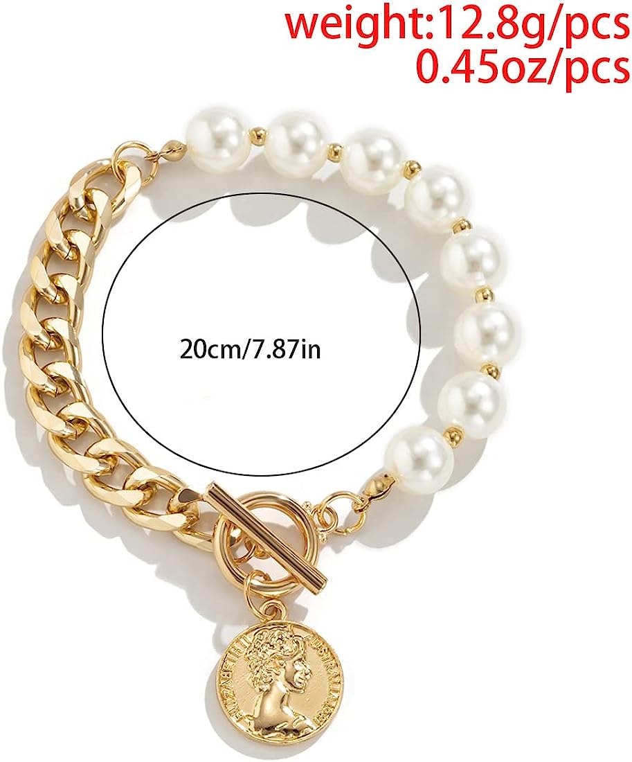 Coin Faux Pearl Bracelet Chain XD21