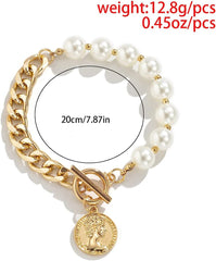 Coin Faux Pearl Bracelet Chain XD21