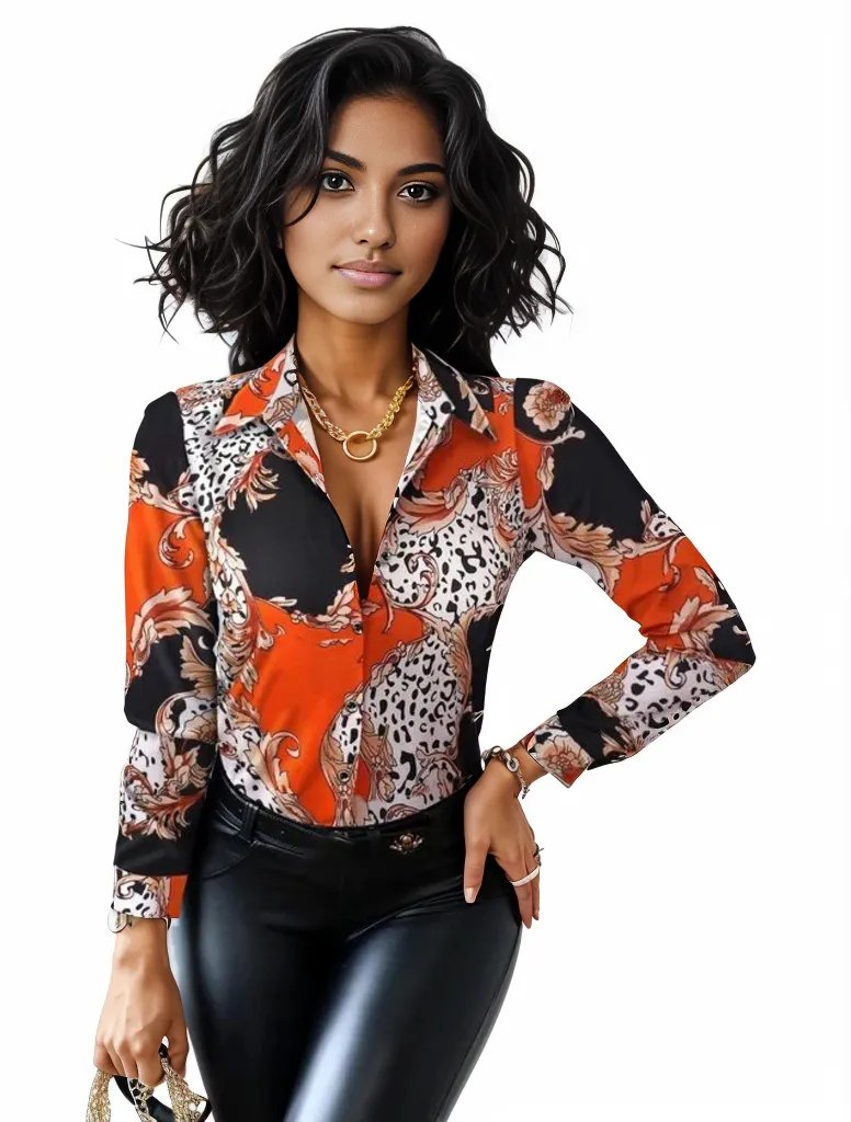 Collar Pattern Long Sleeve Shirt XD21