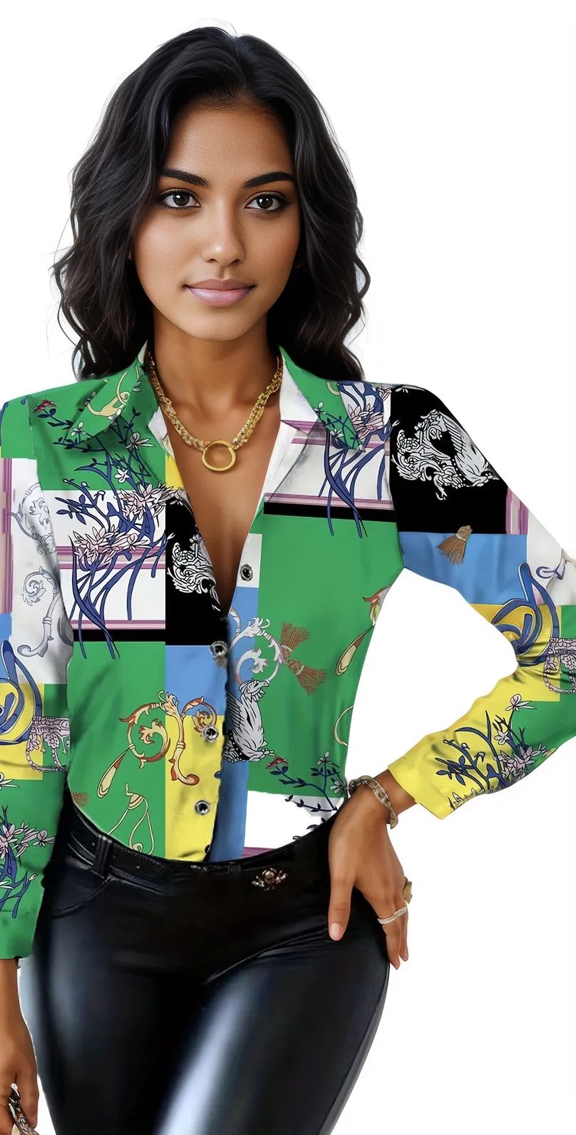 Collar Pattern Long Sleeve Shirt XD21