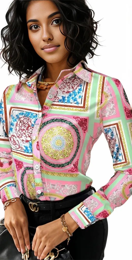 Collar Pattern Long Sleeve Shirt XD21
