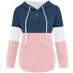 Color Block Hooded Sweatshirts Button Collar Hoodie XD21