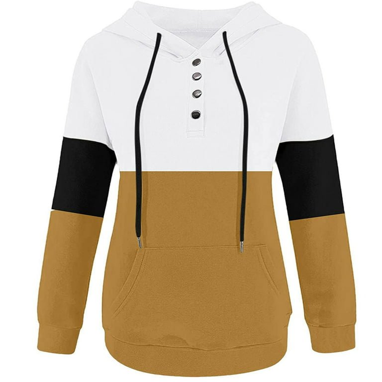 Color Block Hooded Sweatshirts Button Collar Hoodie XD21