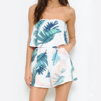 Colorful Flower Printed Strapless Jumpsuit With Shorts XD21