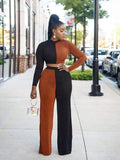 Colour Block Straight Leg And Top Two Piece Set XD21
