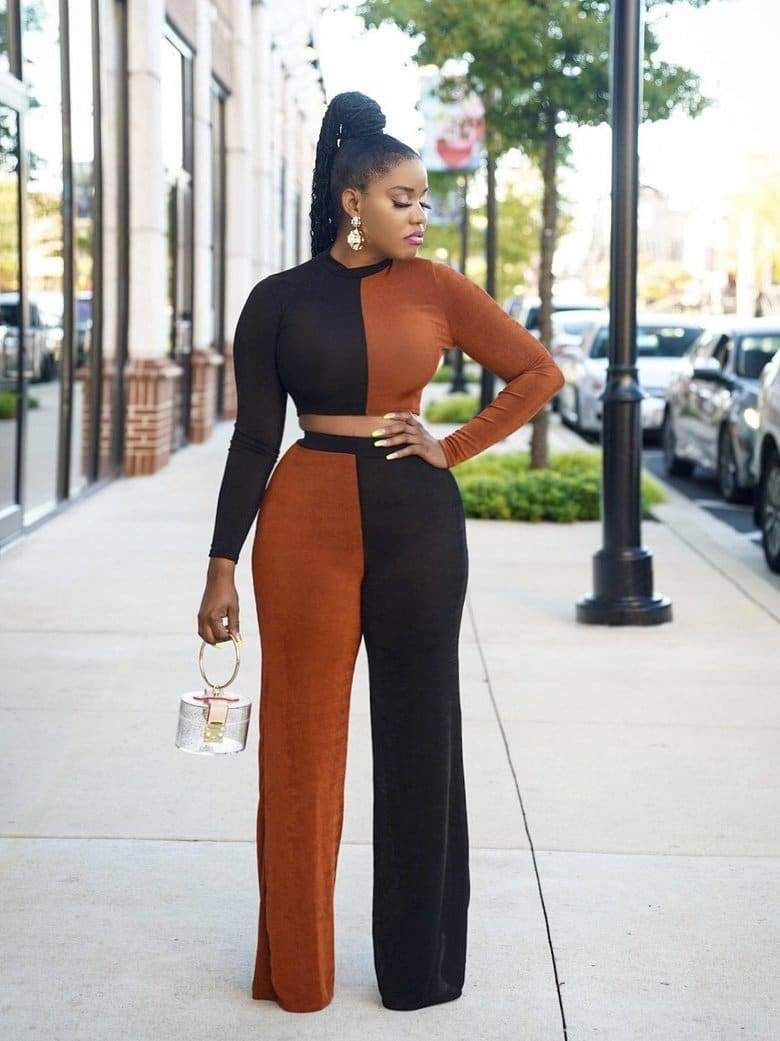 Colour Block Straight Leg And Top Two Piece Set XD21