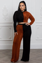 Colour Block Straight Leg And Top Two Piece Set XD21