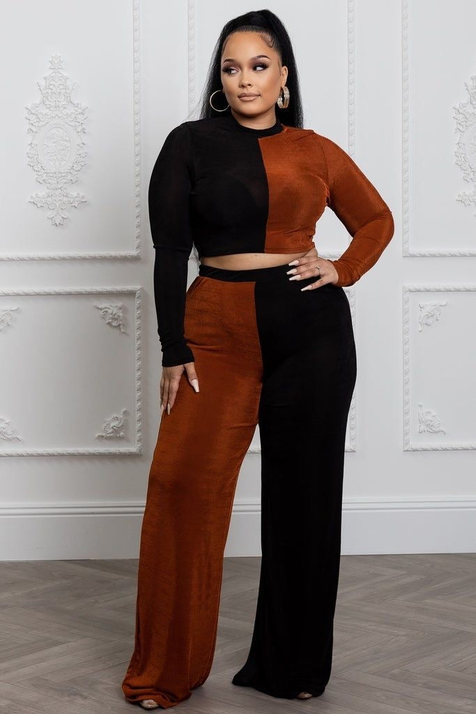 Colour Block Straight Leg And Top Two Piece Set XD21