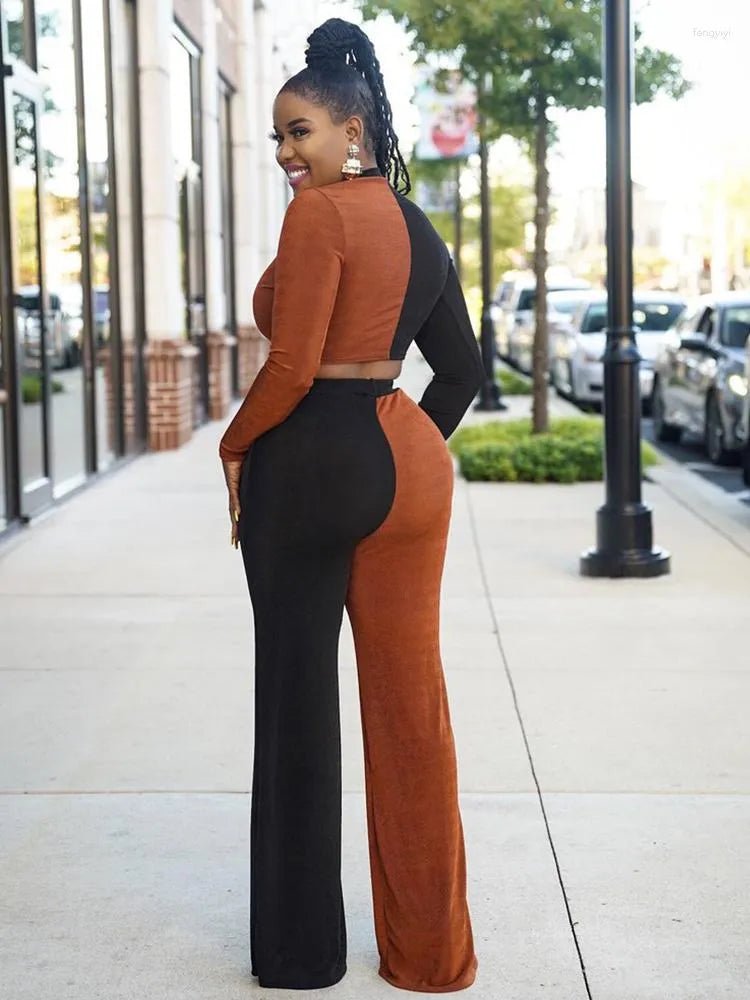 Colour Block Straight Leg And Top Two Piece Set XD21