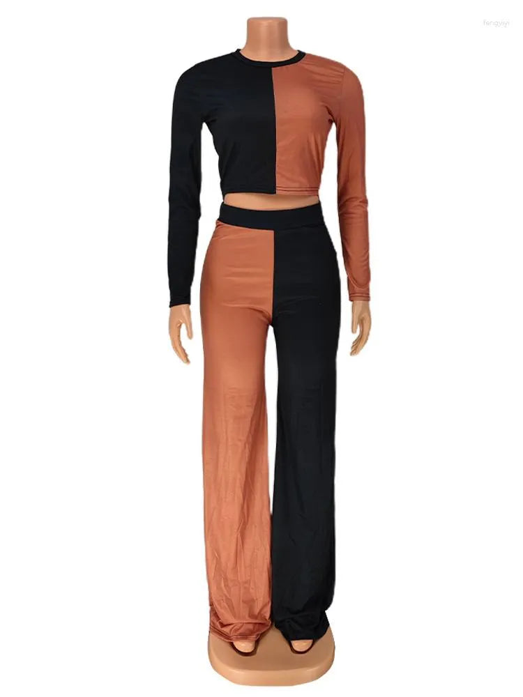 Colour Block Straight Leg And Top Two Piece Set XD21
