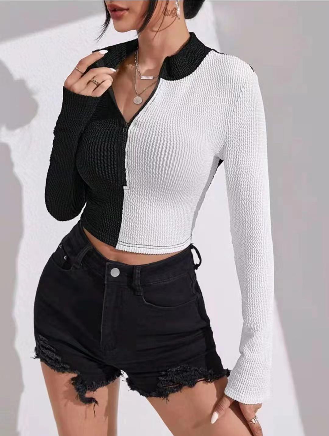 Colour block turtle neck crop top - XD21