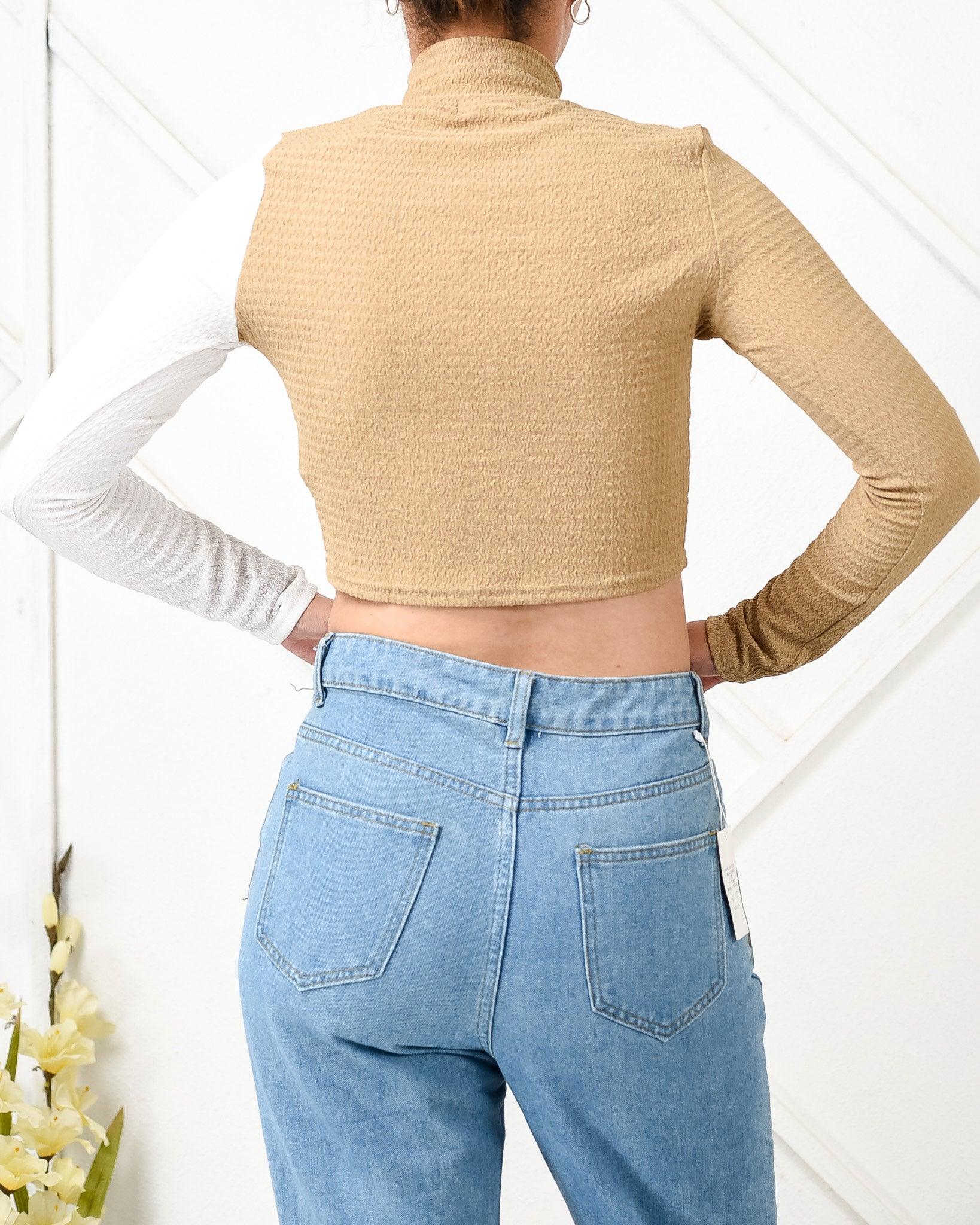 Colour block turtle neck crop top - XD21