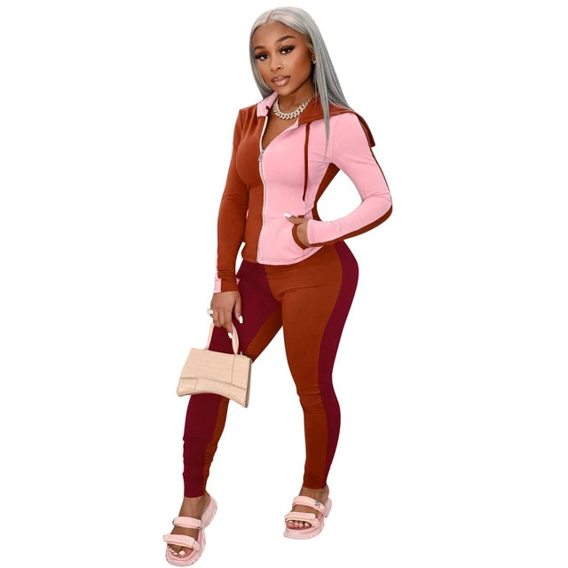 Colourblock Tights and Hoodie Set XD21