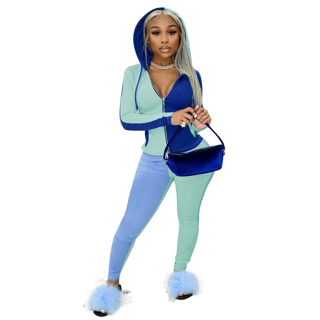 Colourblock Tights and Hoodie Set XD21