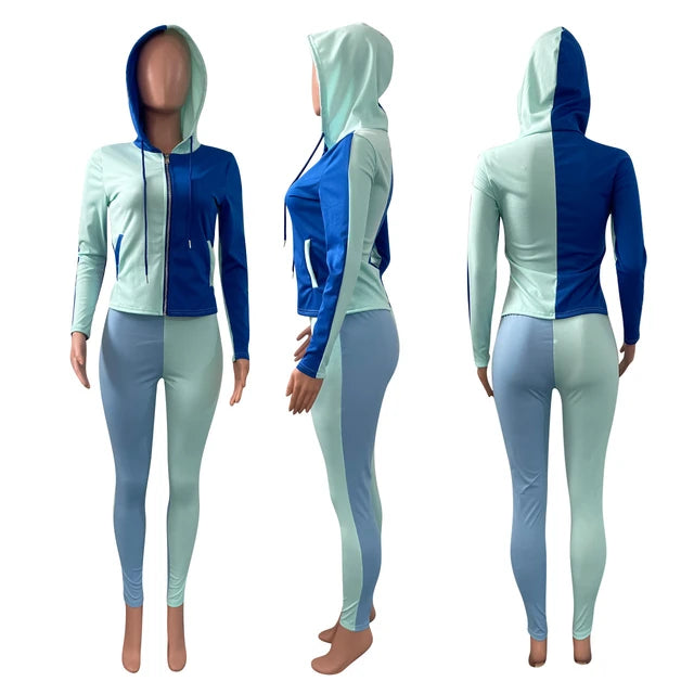 Colourblock Tights and Hoodie Set XD21
