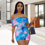 Colourful shorts off shoulder jumpsuit XD21